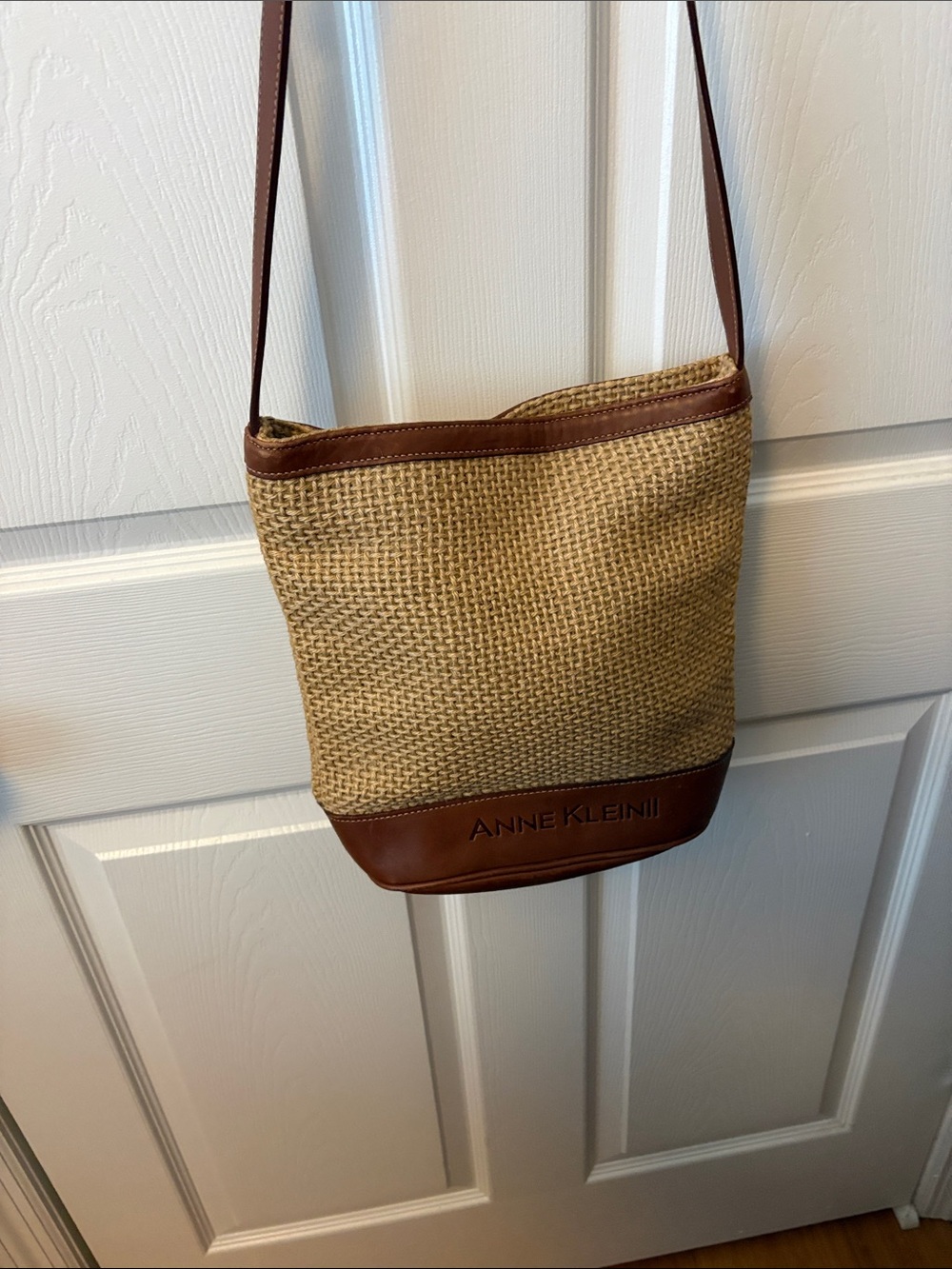 Anne Klein Tan and Brown Woven Crossbody Messenger